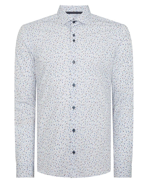 Remus Uomo Printed L/S Casual Shirt Ice Blue